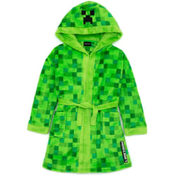 Minecraft Creeper Dressing Gown For Boys & Girls | Kids Green Soft Bathrobe With Creeper Face Hood | Teens & Children's Nightwear Robe | - 13-14 Years