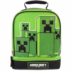 Minecraft Kids Lunchbox Creeper Zip Compartment Green Lunch bag