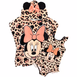 Disney Minnie Mouse Girl's Swimsuit & Hooded Towel Poncho Set | Kids Swimming Costume | Children's Beach Bath Towel With 3D E ...