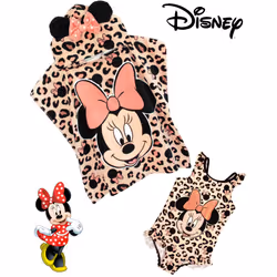 Disney Minnie Mouse Girl's Swimsuit & Hooded Towel Poncho Set | Kids Swimming Costume | Children's Beach Bath Towel With 3D Ears | Gift - 3-4 Years