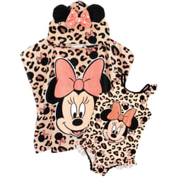 Disney Minnie Mouse Girl's Swimsuit & Hooded Towel Poncho Set | Kids Swimming Costume | Children's Beach Bath Towel With 3D Ears | Gift - 4-5 Years
