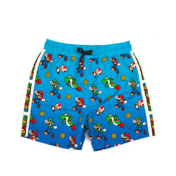 Super Mario Swim Shorts For Boys | Kids Mario Luigi Swimming Trunks Pants | Drawstring Waistband Blue Gamer Merchandise Gifts - 13-14 Years