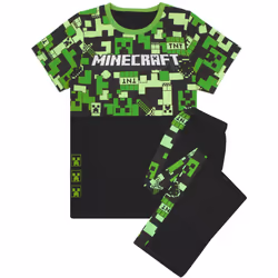Minecraft Pyjamas For Boys | Kids Long Or Short Bottoms Options & Gamer T-Shirt | Childrens Creeper PJ Set Merchandise Gifts ...