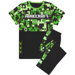 Minecraft Pyjamas For Boys | Kids Long Or Short Bottoms Options & Gamer T-Shirt | Childrens Creeper PJ Set Merchandise Gifts - Long Leg, 7-8 Years