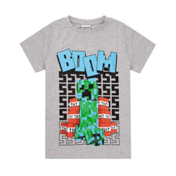 Minecraft T Shirt Boys | Kids Charged Creeper Character Short Sleeve Grey Top | Children's TNT BOOM Explosive Merchandise - 9-10 Years