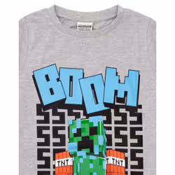 Minecraft T Shirt Boys | Kids Charged Creeper Character Short Sleeve Grey Top | Children's TNT BOOM Explosive Merchandise - 11-12 Years