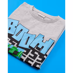 Minecraft T Shirt Boys | Kids Charged Creeper Character Short Sleeve Grey Top | Children's TNT BOOM Explosive Merchandise - 11-12 Years