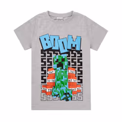Minecraft T Shirt Boys | Kids Charged Creeper Character Short Sleeve Grey Top | Children's TNT BOOM Explosive Merchandise - 1 ...