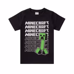 Minecraft T Shirt Boys | Kids Repeated Logo Short Sleeve Black Top | Childrens Creeper Merchandise - 9-10 Years