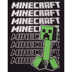 Minecraft T Shirt Boys | Kids Repeated Logo Short Sleeve Black Top | Childrens Creeper Merchandise - 9-10 Years