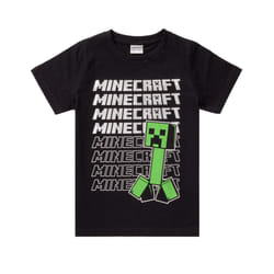 Minecraft T Shirt Boys | Kids Repeated Logo Short Sleeve Black Top | Childrens Creeper Merchandise - 11-12 Years