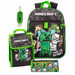 Minecraft Backpack & Lunch Box Kids 5 Piece School Rucksack Bag Set One Size