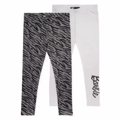 Barbie Leggings 2 Pack Girls Kids Animal Print Grey Black Full Length - 5-6 Years