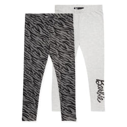 Barbie Leggings 2 Pack Girls Kids Animal Print Grey Black Full Length - 5-6 Years