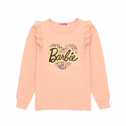 Barbie T-Shirt Girls Kids Doll Leopard Print Heart Pink Frilled Top - 3-4 Years