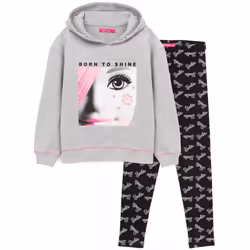 Barbie Hoodie & Leggings Girls Kids Doll Jumper Black Grey Clothes - 5-6 Years
