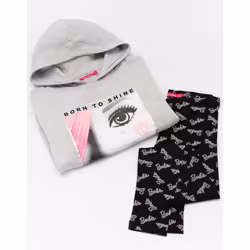 Barbie Hoodie & Leggings Girls Kids Doll Jumper Black Grey Clothes - 9-10 Years