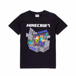 Minecraft T Shirt Boys Alex Steve Sword Black Game Short Sleeve Top - 13-14 Years