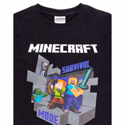 Minecraft T Shirt Boys Alex Steve Sword Black Game Short Sleeve Top - 13-14 Years