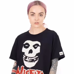 Misfits T-Shirt Unisex Men Women Rock Band Skull Logo Black Top - L