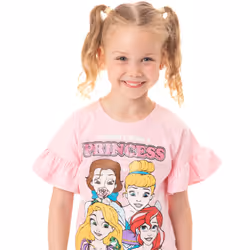 Disney Princesses Pyjamas For Girls | Pink Cotton T-Shirt & Short Pyjama Set | Beauty & The Beast, Cinderella, Ariel, Rapunzel Characters - 3-4 Years