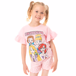 Disney Princesses Pyjamas For Girls | Pink Cotton T-Shirt & Short Pyjama Set | Beauty & The Beast, Cinderella, Ariel, Rapunze ...