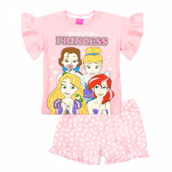 Disney Princesses Pyjamas For Girls | Pink Cotton T-Shirt & Short Pyjama Set | Beauty & The Beast, Cinderella, Ariel, Rapunzel Characters - 4-5 Years
