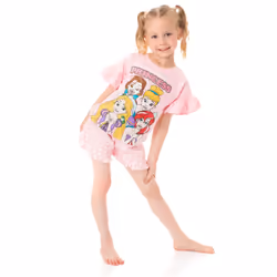 Disney Princesses Pyjamas For Girls | Pink Cotton T-Shirt & Short Pyjama Set | Beauty & The Beast, Cinderella, Ariel, Rapunzel Characters - 4-5 Years