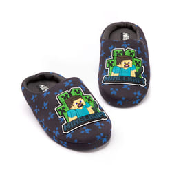 Minecraft Slippers Boys Kids Blue Creeper vs Zombie House Shoes - navy, UK Child 11