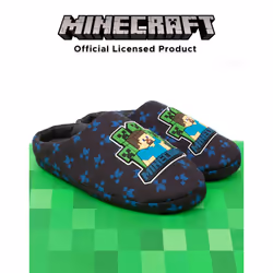 Minecraft Slippers Boys Kids Blue Creeper vs Zombie House Shoes - navy, UK Child 13