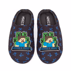 Minecraft Slippers Boys Kids Blue Creeper vs Zombie House Shoes - navy, UK Child 13