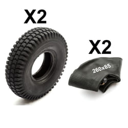2x Tyre & Inner Tube 260x85 Black Block Tread Mobility Scooter 4 Inch Rim 4 Ply