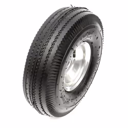 Metal Wheel & Pneumatic Tyre 10 Inch 4.10/3.50-4 Line Tread Fits Wheelbarrow