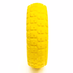 10 Inch 4.10/3.50-4 Solid Yellow PU Puncture Proof Tyre & Offset Hub Metal Wheel