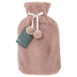 Hot Water Bottle With Dusky Pink Faux Fur Pom Pom Cover Luxury Cosy Xmas Gift