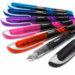 Zebra Fuente - Disposable Fountain Pen - One of Each Coloured Ink - Pack of 6