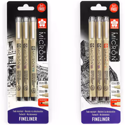 Sakura Pigma Micron - Pigment Fineliner Pens - 0.3/0.5mm/Graphic + 0.5/0.8mm/PN - Black Ink - Blister Pack of 6