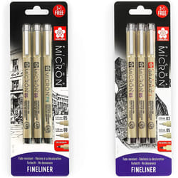 Sakura Pigma Micron - Pigment Fineliner Pens - 0.3/0.5mm/Graphic + 0.5/0.8mm/PN - Black Ink - Blister Pack of 6