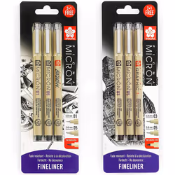 Sakura Pigma Micron - Pigment Fineliner Pens - 0.3/0.5mm/Graphic + 0.1/0.5mm/Brush - Black Ink - Blister Pack of 6