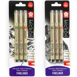 Sakura Pigma Micron - Pigment Fineliner Pens - 0.3/0.5mm/Graphic + 0.1/0.5mm/Brush - Black Ink - Blister Pack of 6