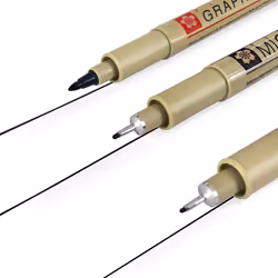 Sakura Pigma Micron - Pigment Fineliner Pens - 0.3/0.5mm/Graphic + 0.1/0.5mm/Brush - Black Ink - Blister Pack of 6