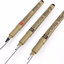 Sakura Pigma Micron - Pigment Fineliner Pens - 0.3/0.5mm/Graphic + 0.1/0.5mm/Brush - Black Ink - Blister Pack of 6