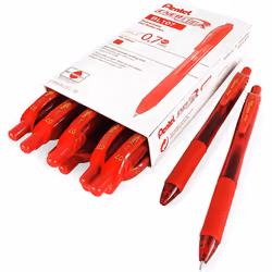Pentel Energel X BL107 Retractable Gel Rollerball Pens - 0.7mm - Red Ink - Pack of 12