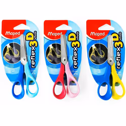 Maped Reflex 3D Vivo Right Handed Children's Scissors - 12cm/4" - Stainless Steel - Pack of 3 - Assorted Colours