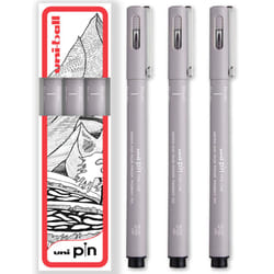 uni-ball PIN Fineliner Technical Drawing Pens - Set of 3 - Brush, Light Grey