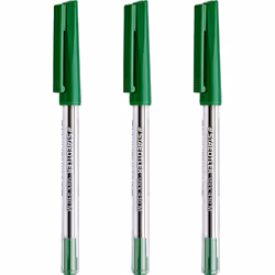 Staedtler Medium 0.5mm 430 Stick Ballpoint Pens Writing Pen Smooth - Green Ink - Pack Of 3