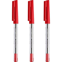 Staedtler Medium 0.5mm 430 Stick Ballpoint Pens Writing Pen Smooth - Red Ink - Pack Of 3