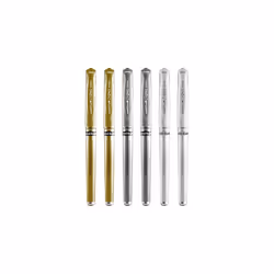 Signo Pen Broad Metallic Gel Ink Rollerball - Metal 1mm Tip Nib 0.65mm Line Width With Rubber Grip - UM-153 - (Pack Of 6) - W ...