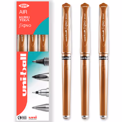Uni-Ball Signo Pen Broad Metallic Gel Ink Rollerball - 1mm Tip Nib 0.65mm Line - Rubber Grip - UM-153 - Bronze - Pack of 3