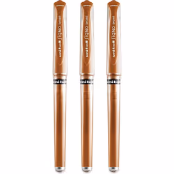 Uni-Ball Signo Pen Broad Metallic Gel Ink Rollerball - 1mm Tip Nib 0.65mm Line - Rubber Grip - UM-153 - Bronze - Pack of 3